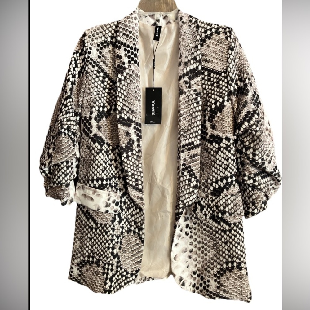 Venti6 Blazer Women’s Sz Med Brown Snake Print Faux Pocket Lined W/Shoulder Pads